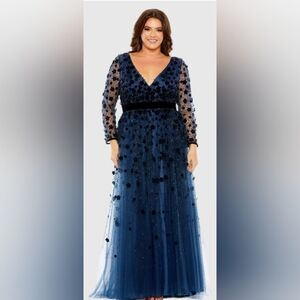 Mac Duggal Midnight Blue Long Sleeve Gown